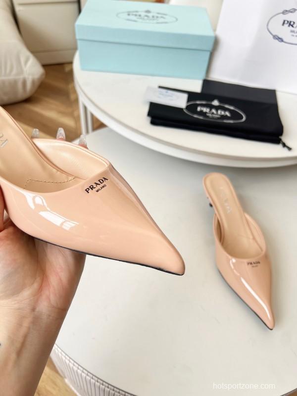2025 Women Prada Pink Patent Leather High Heel Slip-On LY