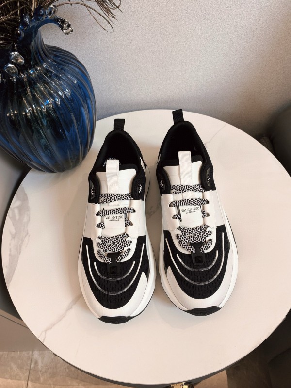 2024 Unisex Valentino black white leather mesh sneakers
