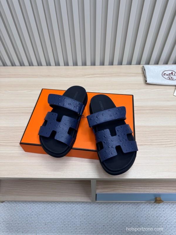 2025 Slippers Hermès Dark Blue Leather Slippers