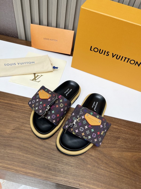 2025 Unisex Louis Vuitton Multicolor Leather Slippers KFY00230