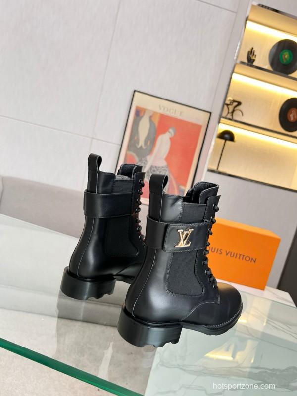 2024 Women Louis Vuitton Black Leather Boots MJ00320