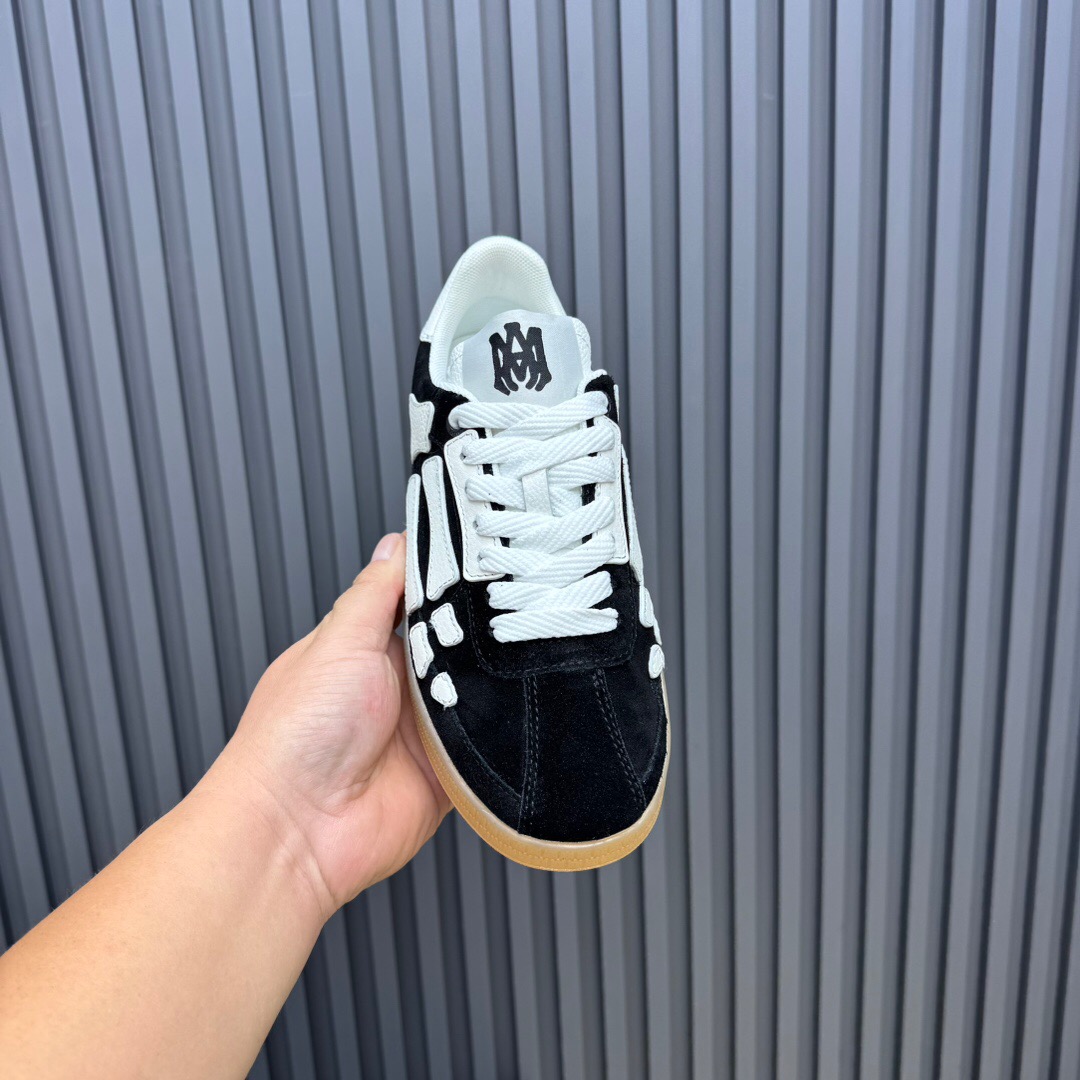 2025 Unisex Amiri Black White Leather Suede Sneakers Skeleton Design LY00280