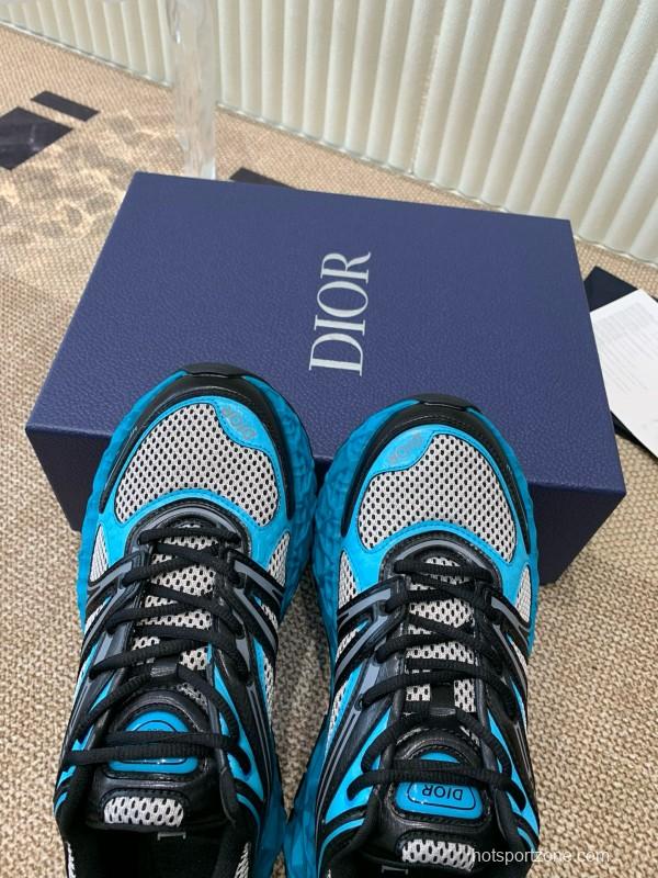 2024 Unisex Dior Blue Black Leather Mesh Sneakers