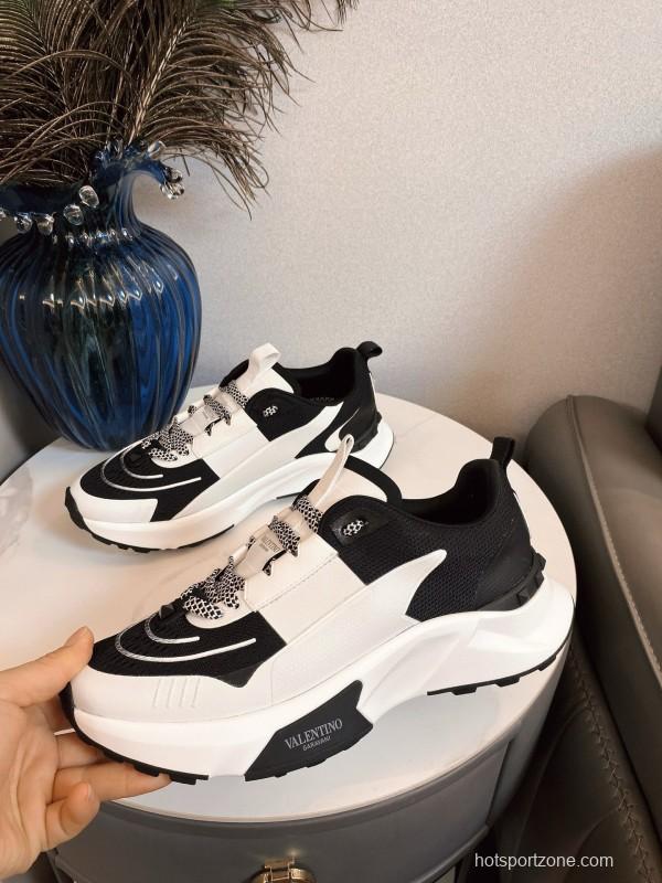 2024 Unisex Valentino black white leather mesh sneakers