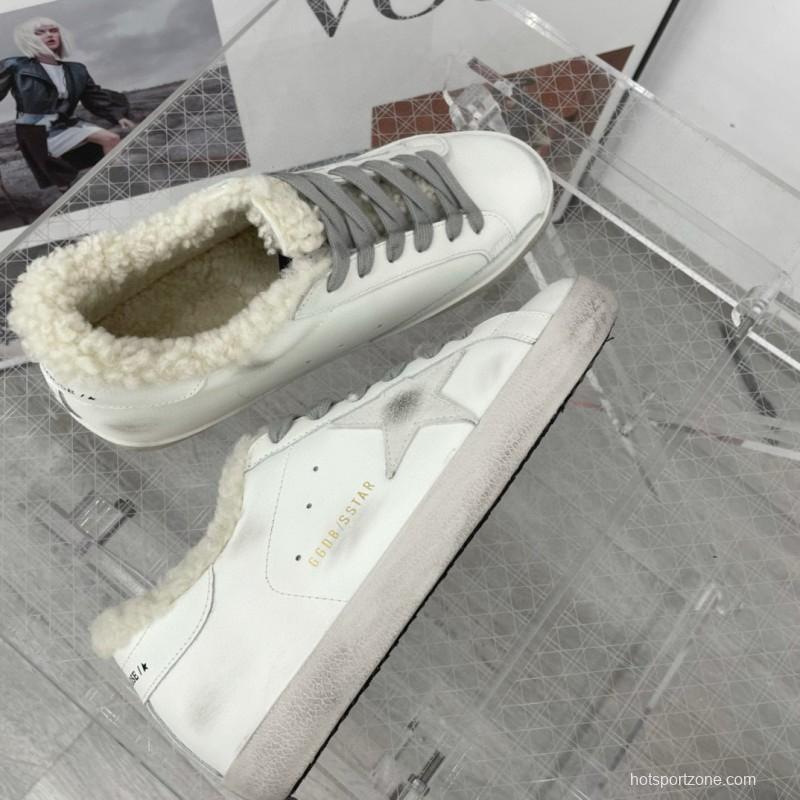 2025 Women GGDB White Grey Leather Shearling Sneakers