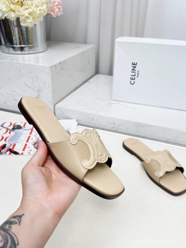 2025 Women Celine Beige Leather Slippers