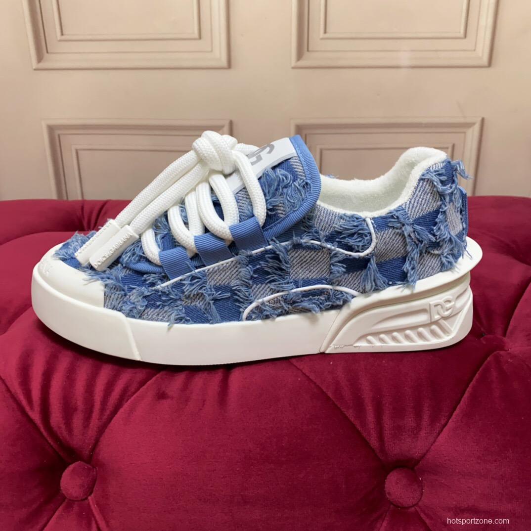 2025 Women Dolce & Gabbana Blue Denim Leather Sneakers