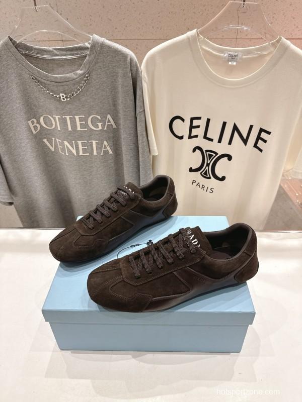 2025 Women Prada Brown Suede Lace-Up Sneakers