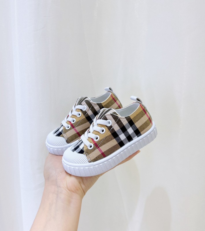 2024 Kids BURBERRY Khaki Black White Canvas Sneakers