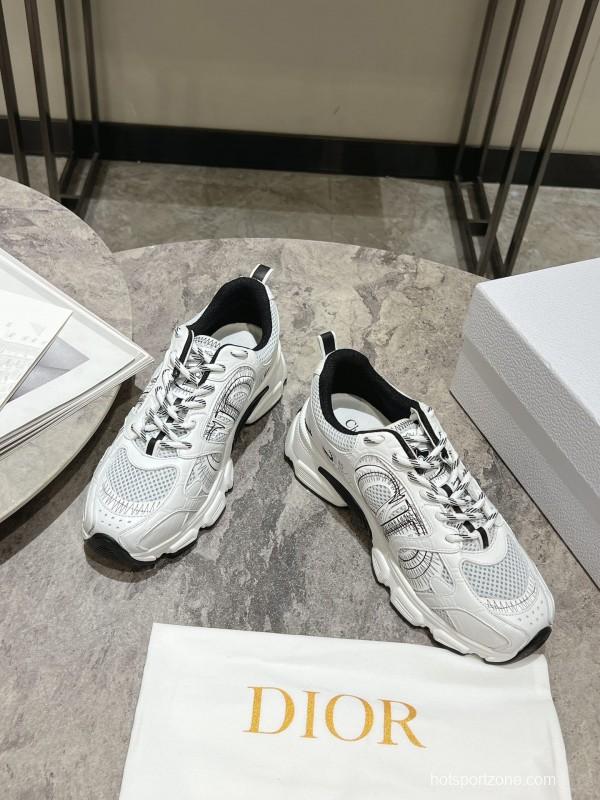 2025 Women Dior White Mesh Leather Sneakers