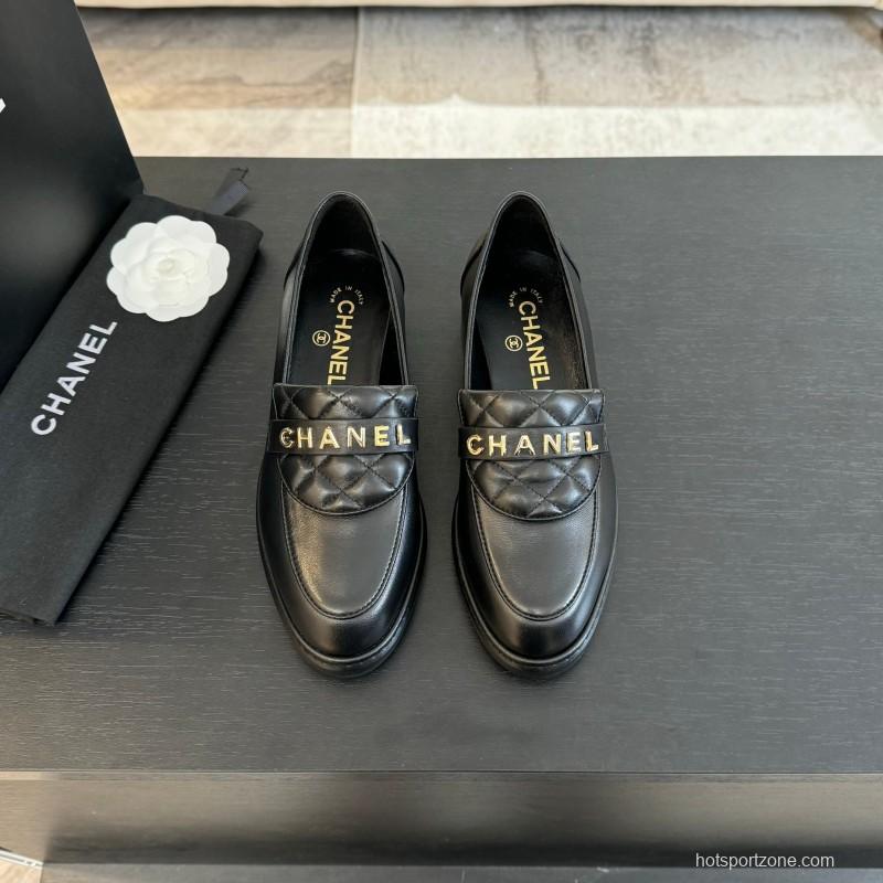 2025 Women Chanel Black Leather Loafer KFY00310