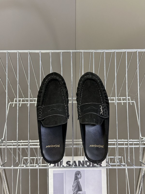 2025 Women Yves Saint Laurent Black Suede Loafers KFY00330