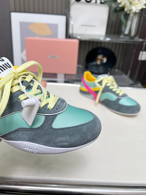 2025 Women Miu Miu Blue Grey Pink Yellow Suede Mesh Sneakers G027