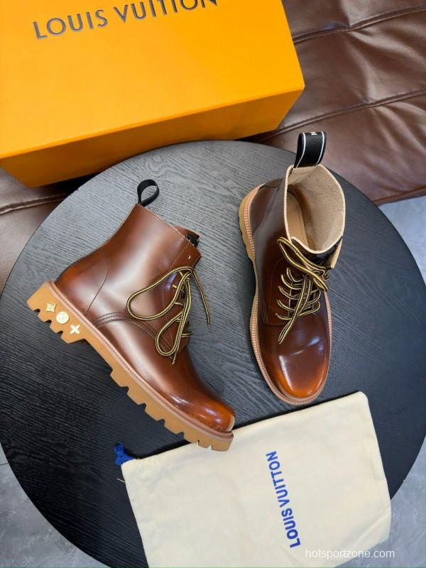 2024 Men Louis Vuitton Brown Calfskin Leather Boots MJ00440