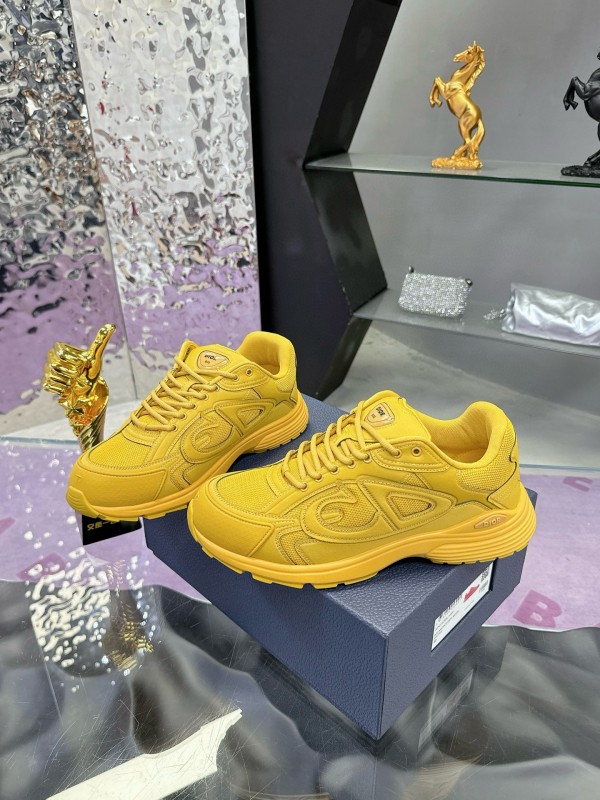 2024 Unisex Dior Yellow Mesh Leather Sneakers