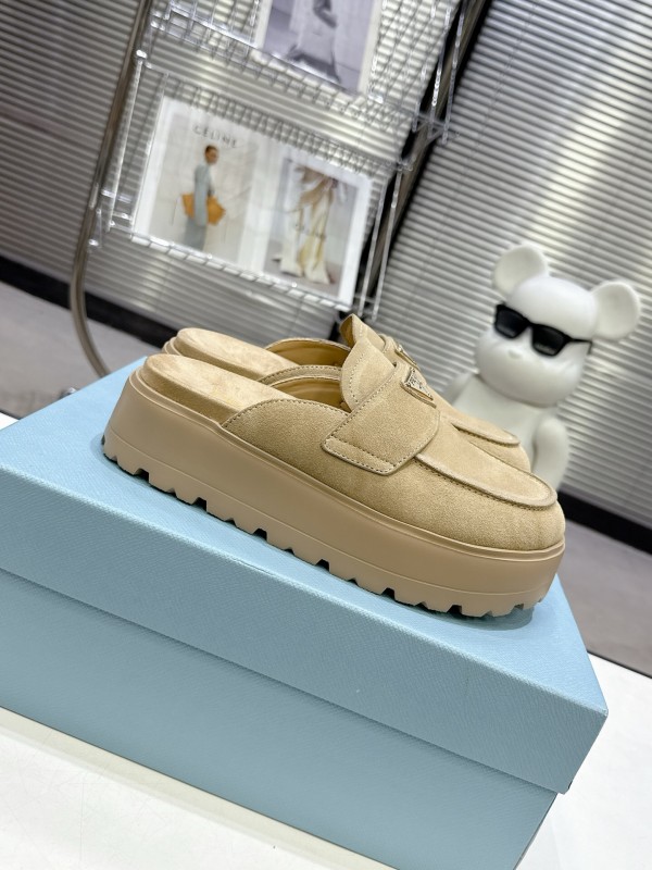 2025 Women Prada Beige Suede Loafer Slip-On KFY00280