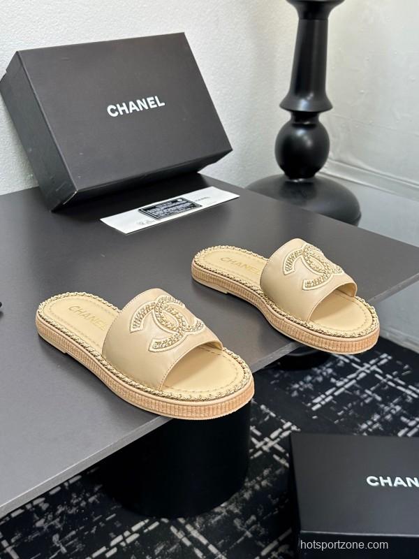 2025 Slippers Chanel Beige Leather Slippers