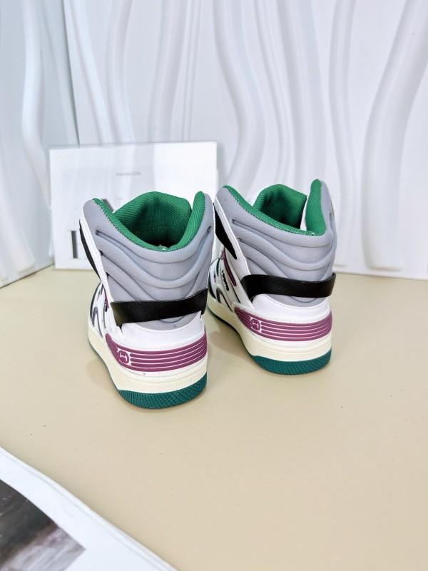 2024 Kids Gucci White Black Purple Green Leather Sneaker