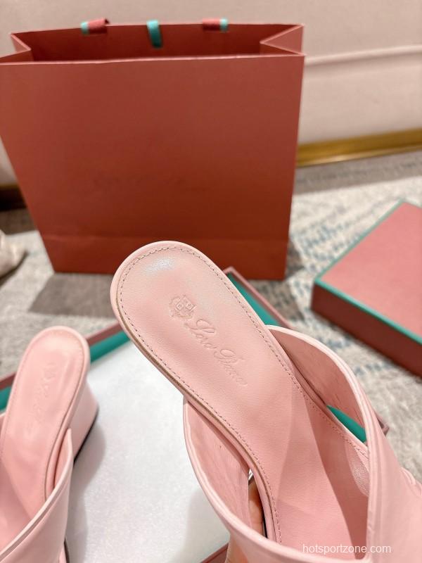 2025 Women Le Parmentier Pink Leather Heeled Sandals