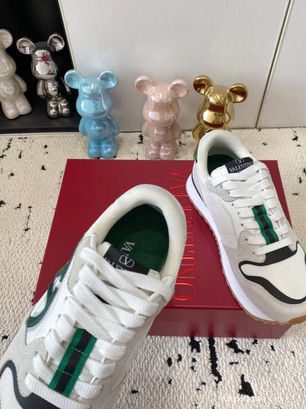 2025 Unisex Valentino White Green Leather Silk Sneakers LY00340
