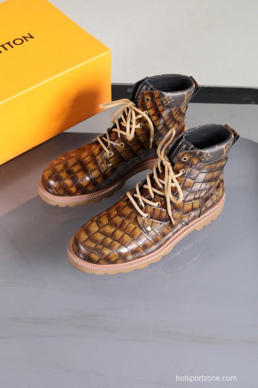2024 Men Louis Vuitton Brown Leather Casual High-top MJ00470