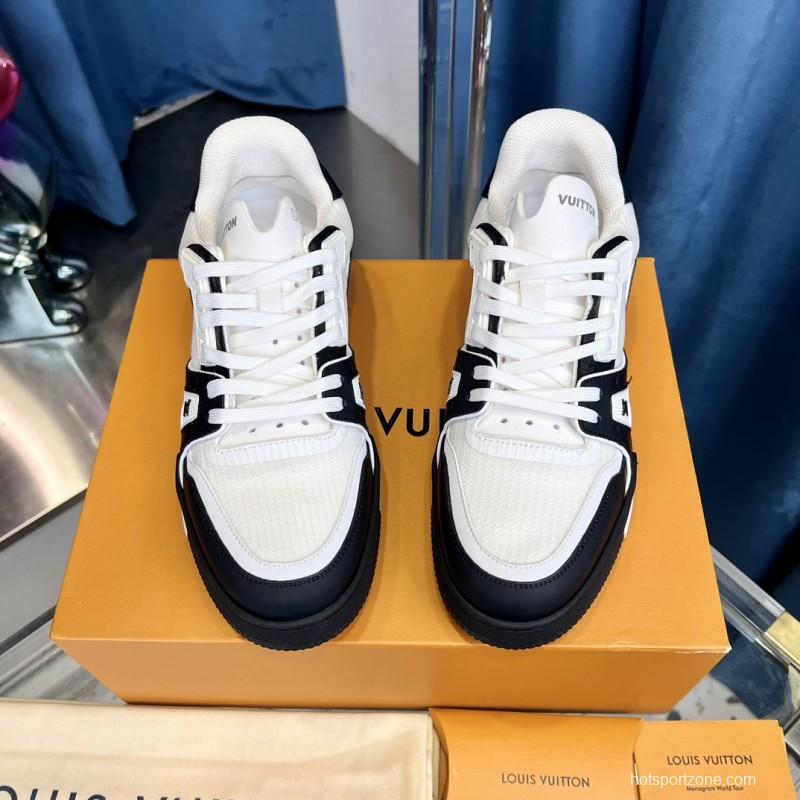 2025 Unisex Louis Vuitton White Black Leather Sneakers