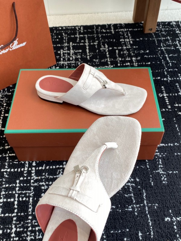 2025 Women Le Parmentier White Suede Thong Sandals KFY00280