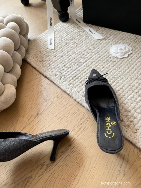2025 Women Chanel Black Fabric Mules