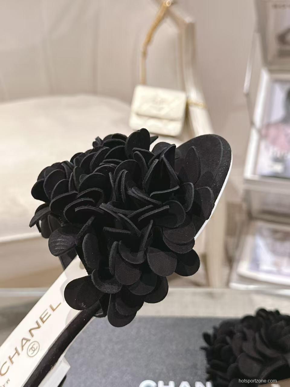 2025 Women Chanel Black Suede Mule Floral B2032-2