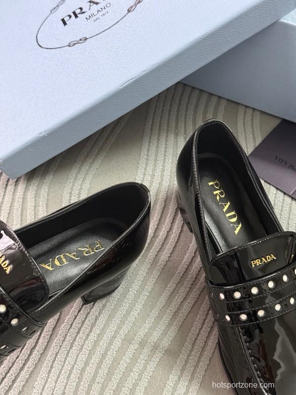 2025 Women Prada Black Patent Leather Mary Jane Loafer