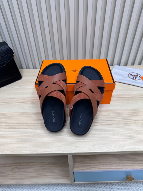 2025 Men HERMÈS Brown Leather Sandals