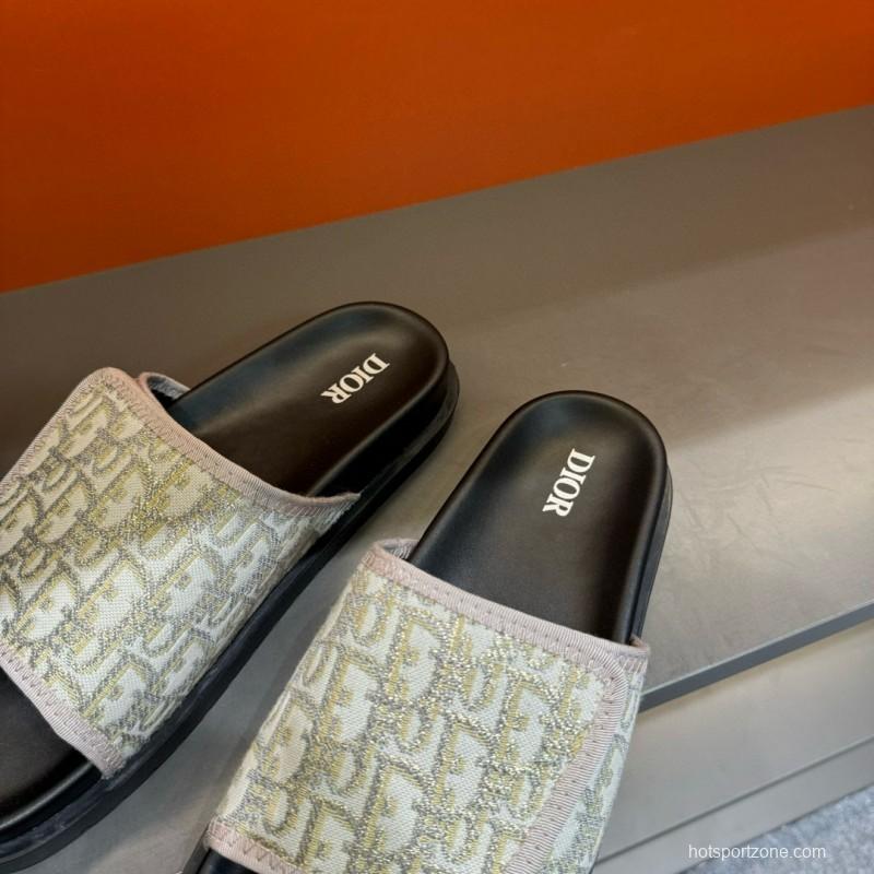 2024 DIOR beige black fabric slippers MJ00180