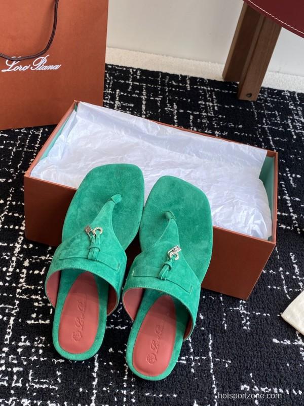 2025 Women Le Parmentier Green Suede Slippers KFY00280