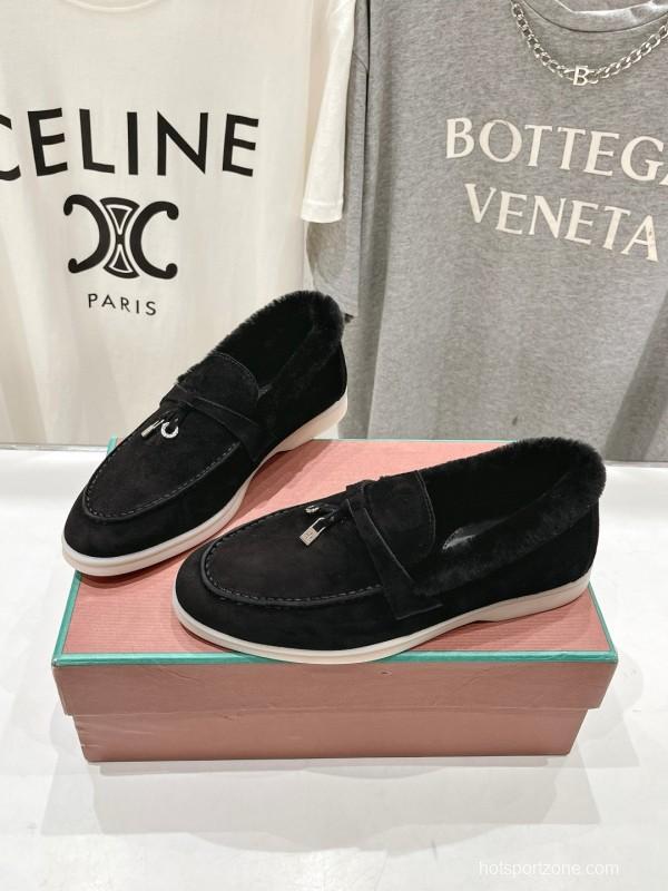 2024 Women LP Black Suede Fur Loafers