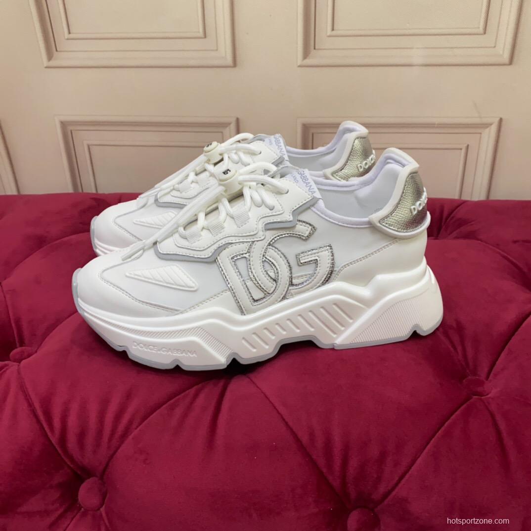 2025 Unisex Dolce & Gabbana White Grey Leather Lycra Sneakers DG Craft LY00330(F)/LY00340(M)