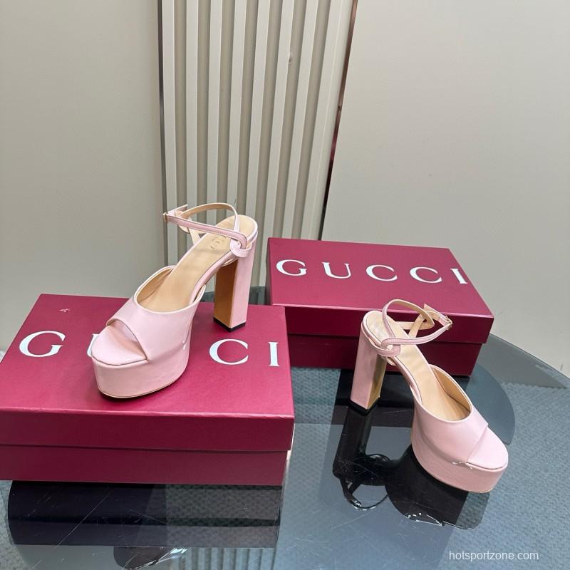 2024 Women Gucci Pink Leather Platform Sandals MJ00340