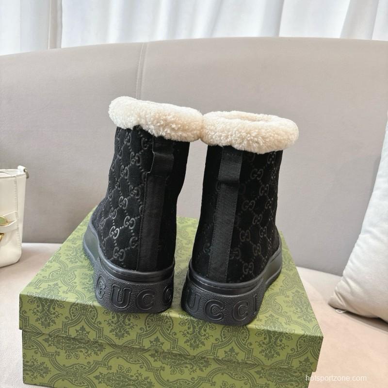 2024 Women Gucci Black Suede Wool Snow Boots MJ00350