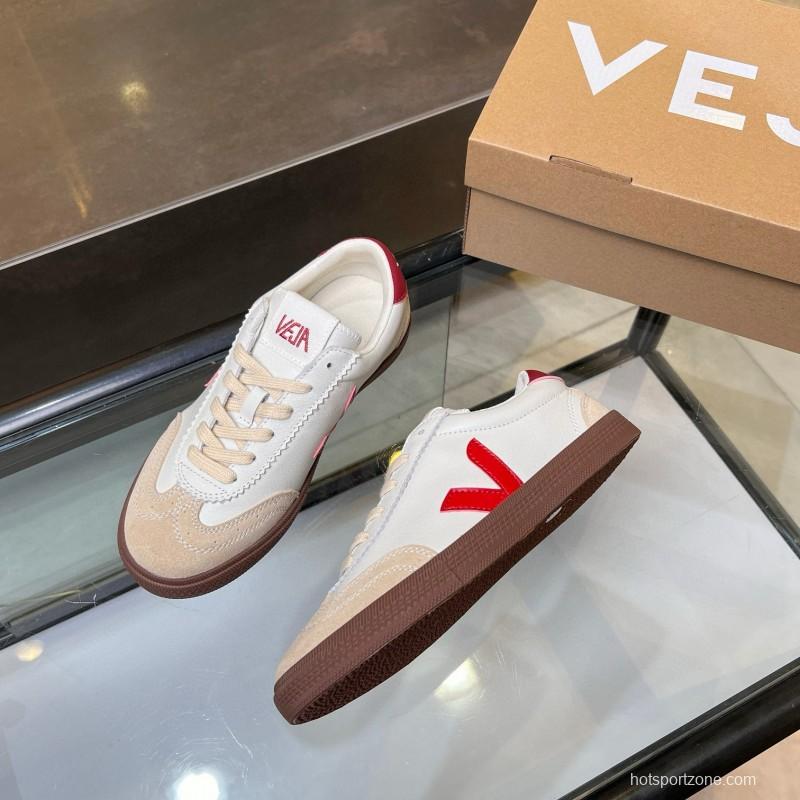 2025 Women VEJA White Red Suede Leather Low Top Sneakers