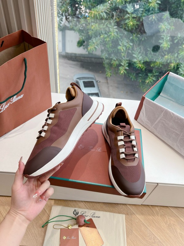 2024 Unisex Le Parmentier Brown Beige Mesh Leather Sneakers