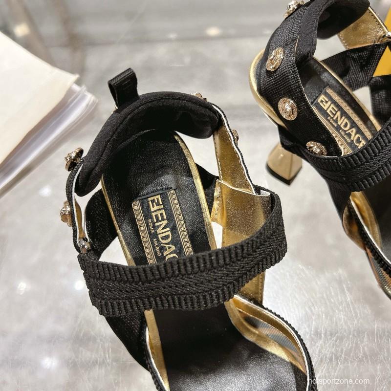 2025 Women Fendi Brown Black Leather Mesh High Heels MJ00280