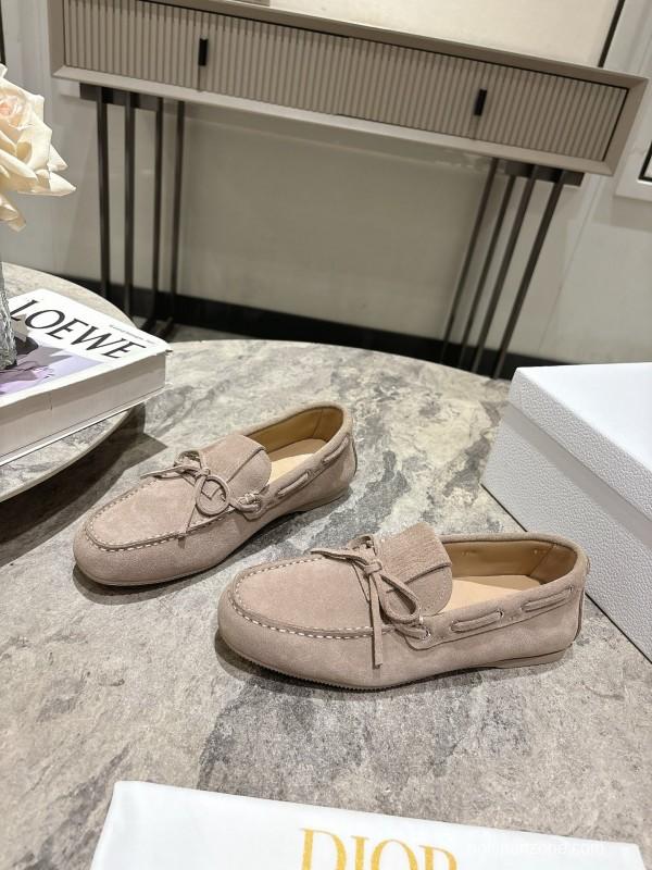 2025 Women Dior Beige Suede Loafers