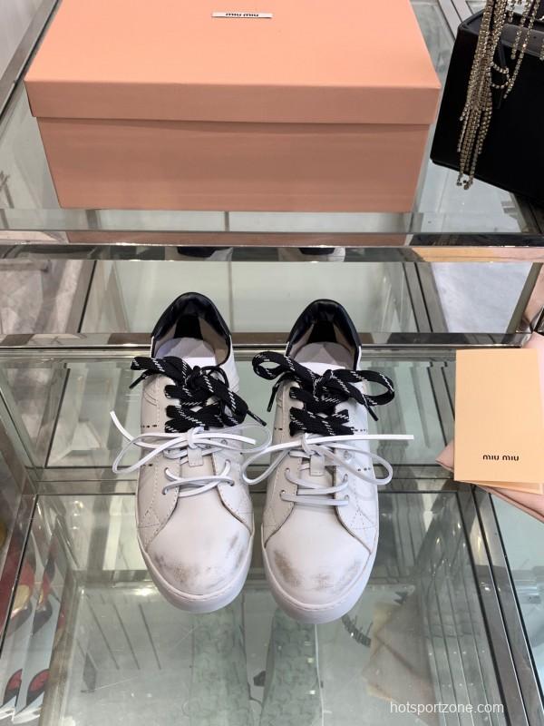 2025 Women Miu Miu White Black Leather Sneakers LY00290