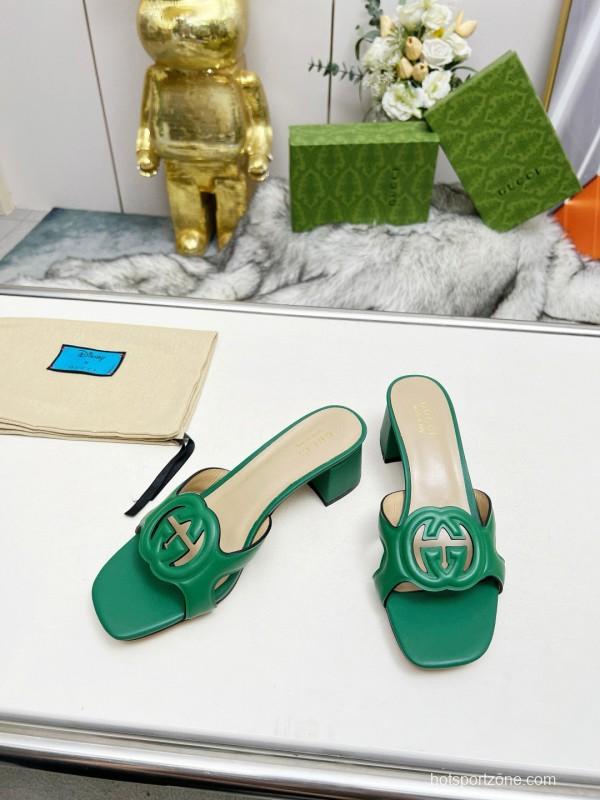 2025 Gucci Green Leather Slippers MJ00190/225