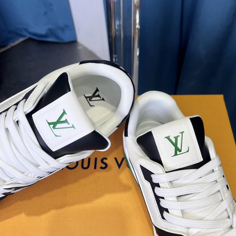 2025 Unisex Louis Vuitton White Black Green Leather Trainer