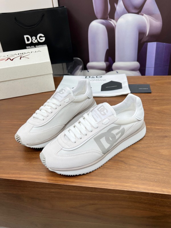 2025 Unisex Dolce & Gabbana White Mesh PU Sneakers LY00300