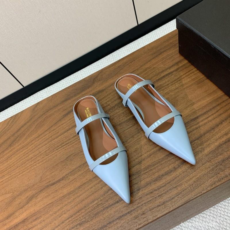 2025 Women Malone Souliers Light Blue Leather Flat Mule