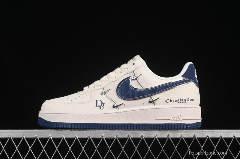 Nike Air Force 1 '07 Low Dior Collaboration Blue Four Small Silver Swoosh Casual Sneakers - XS2869-001