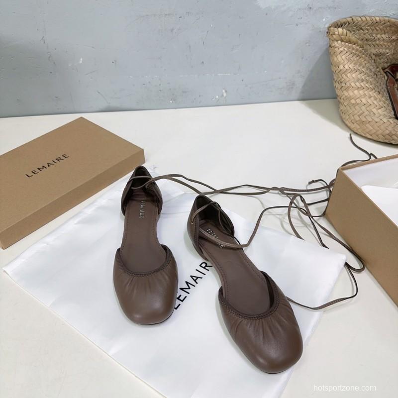 2025 Women LEMAIRE Brown Leather Ballet Flats