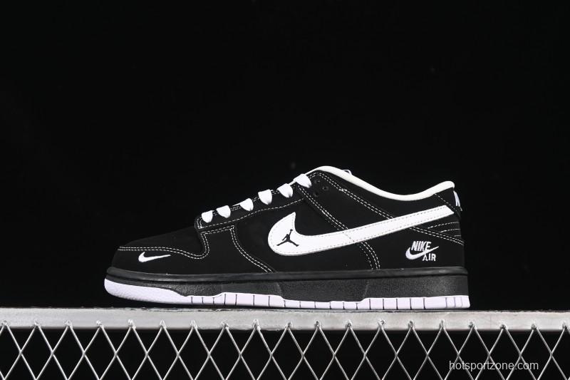 Nike SB Dunk Low All Black White Swoosh Anniversary High-End Custom Low-Top Casual Skate Shoes - LW1818-117