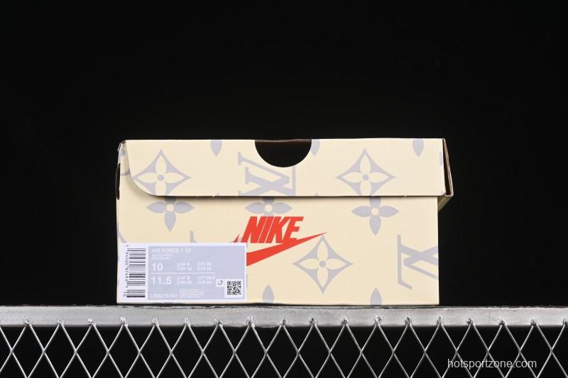 Nike Air Force 1 '07 Low LV Collaboration Black Denim Red Swoosh Casual Sneakers - LW9279-001